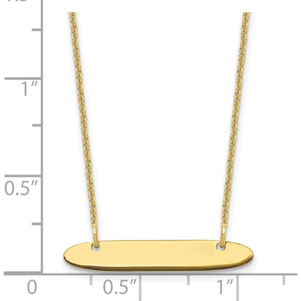 10K Yellow Gold Small Oblong Bar Necklace - Engravable Pendant on 18" Cable Chain