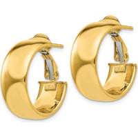 10K Yellow Gold Small Omega Back Hoop Earrings - Polished Finish 7.75mm Width