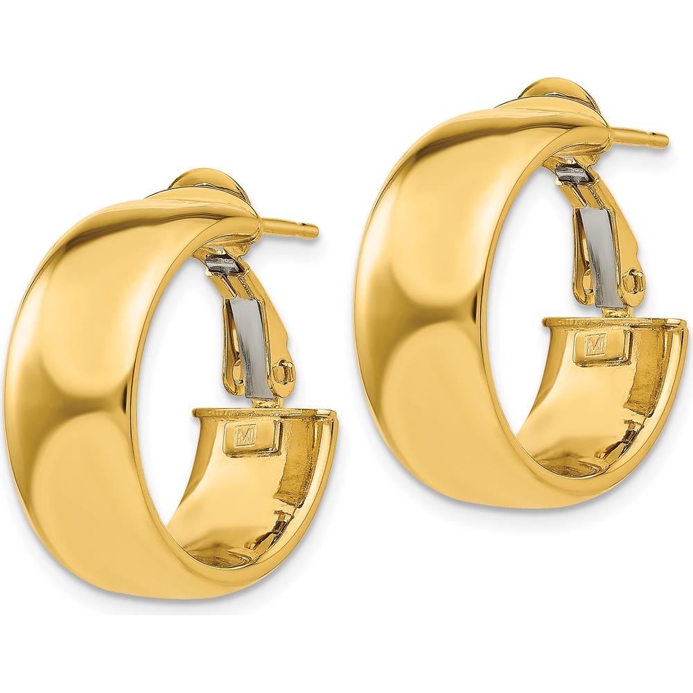10K Yellow Gold Small Omega Back Hoop Earrings - Polished Finish 7.75mm Width
