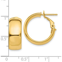 10K Yellow Gold Small Omega Back Hoop Earrings - Polished Finish 7.75mm Width