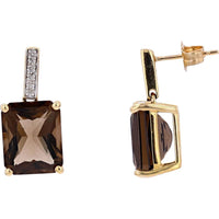 10K Yellow Gold Smoky Quartz Drop Earrings with Diamond Accents - 2.0 Carat Total Smoky Quartz Weight