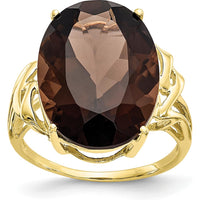 10K Yellow Gold Smoky Quartz Oval Ring - 12.30 Carat Total Smoky Quartz Weight