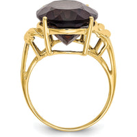 10K Yellow Gold Smoky Quartz Oval Ring - 12.30 Carat Total Smoky Quartz Weight