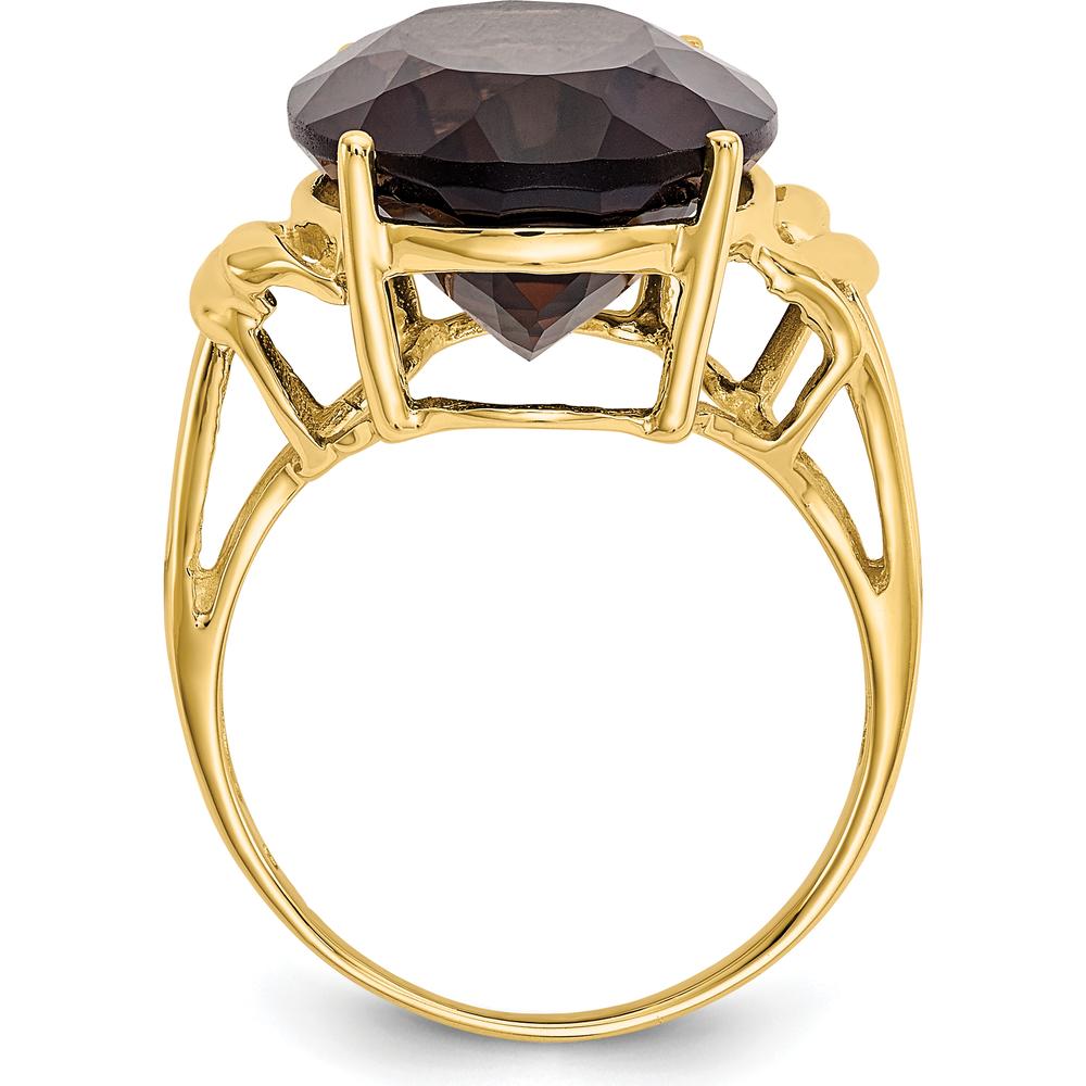 10K Yellow Gold Smoky Quartz Oval Ring - 12.30 Carat Total Smoky Quartz Weight