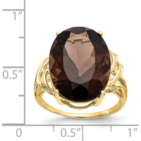 10K Yellow Gold Smoky Quartz Oval Ring - 12.30 Carat Total Smoky Quartz Weight