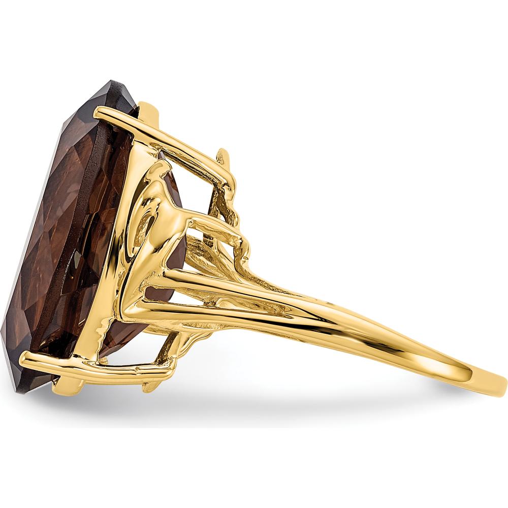 10K Yellow Gold Smoky Quartz Oval Ring - 12.30 Carat Total Smoky Quartz Weight