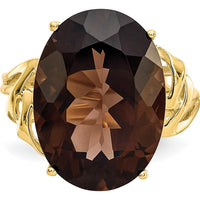 10K Yellow Gold Smoky Quartz Oval Ring - 12.30 Carat Total Smoky Quartz Weight