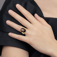 10K Yellow Gold Smoky Quartz Oval Ring - 12.30 Carat Total Smoky Quartz Weight