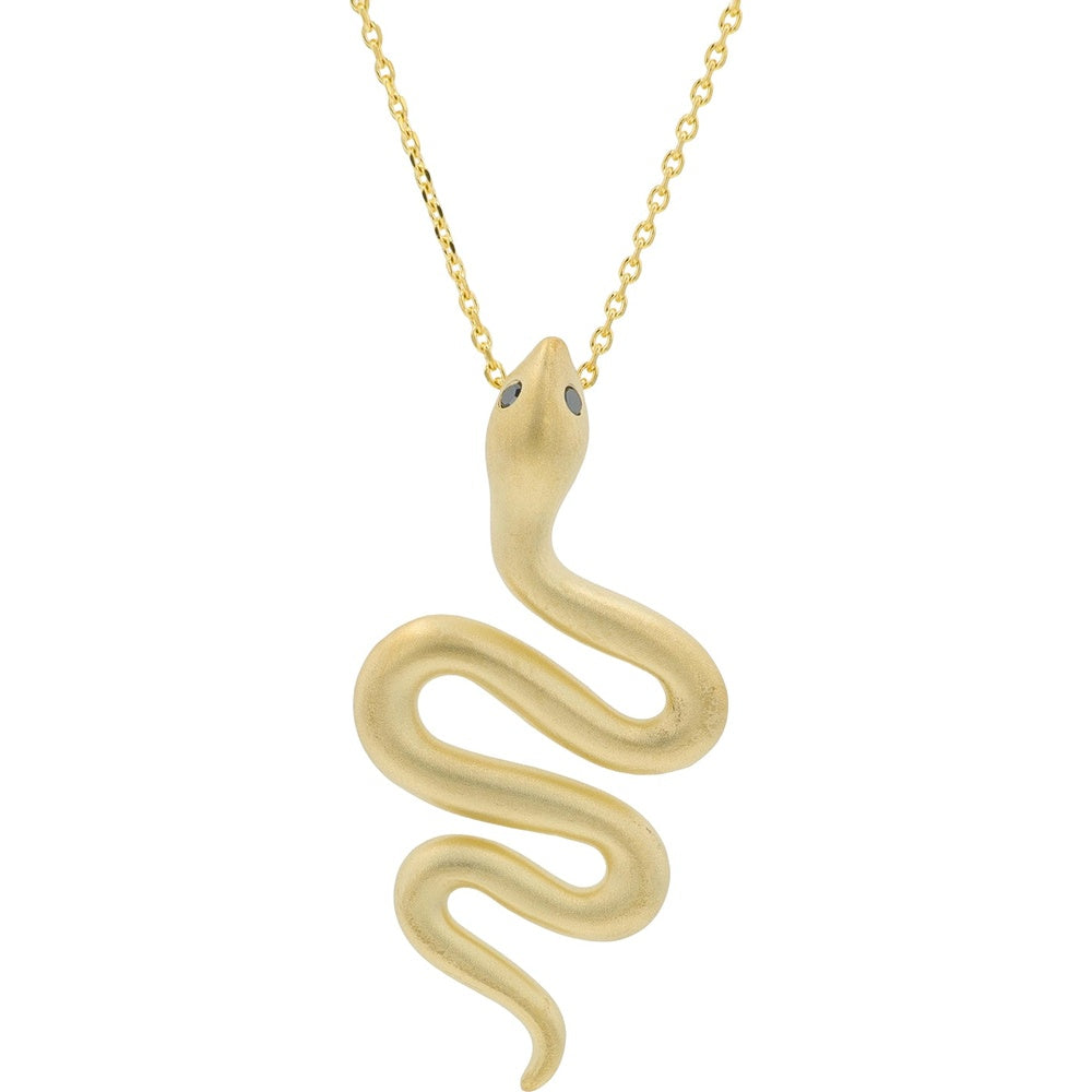 10K Yellow Gold Snake Pendant with Diamond Accent Eyes - 0.01 Carat Total Diamond Weight
