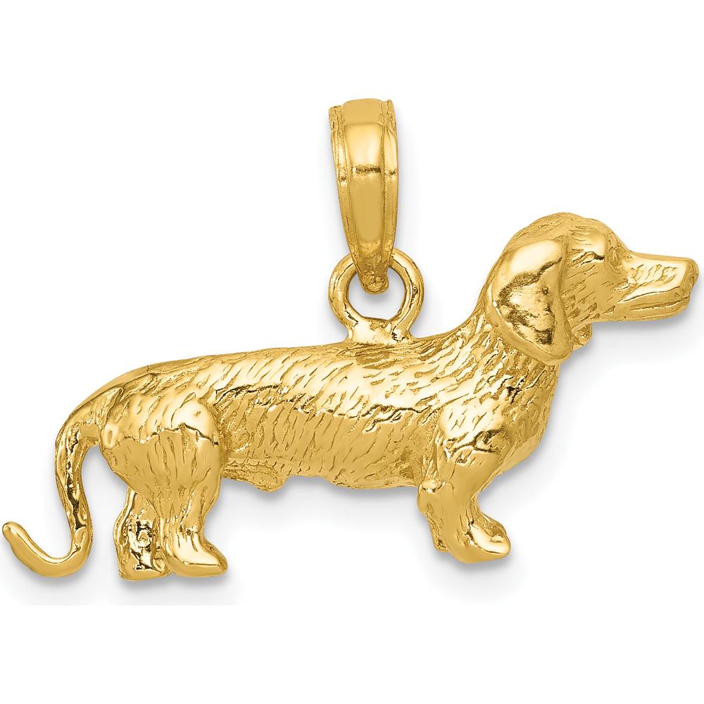 10K Yellow Gold Solid 3-Dimensional Wire Haired Dachshund Dog Charm - Polished Finish