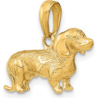 10K Yellow Gold Solid 3-Dimensional Wire Haired Dachshund Dog Charm - Polished Finish