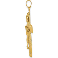 10K Yellow Gold Solid Crucifix Charm Pendant - 45mm Length