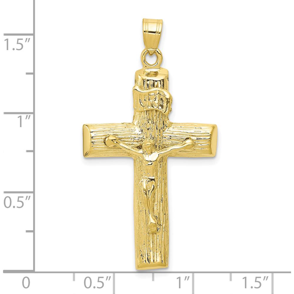 10K Yellow Gold Solid Crucifix Charm Pendant - 45mm Length