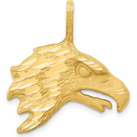 10K Yellow Gold Solid Diamond-Cut Eagle Head Pendant - 25mm Length