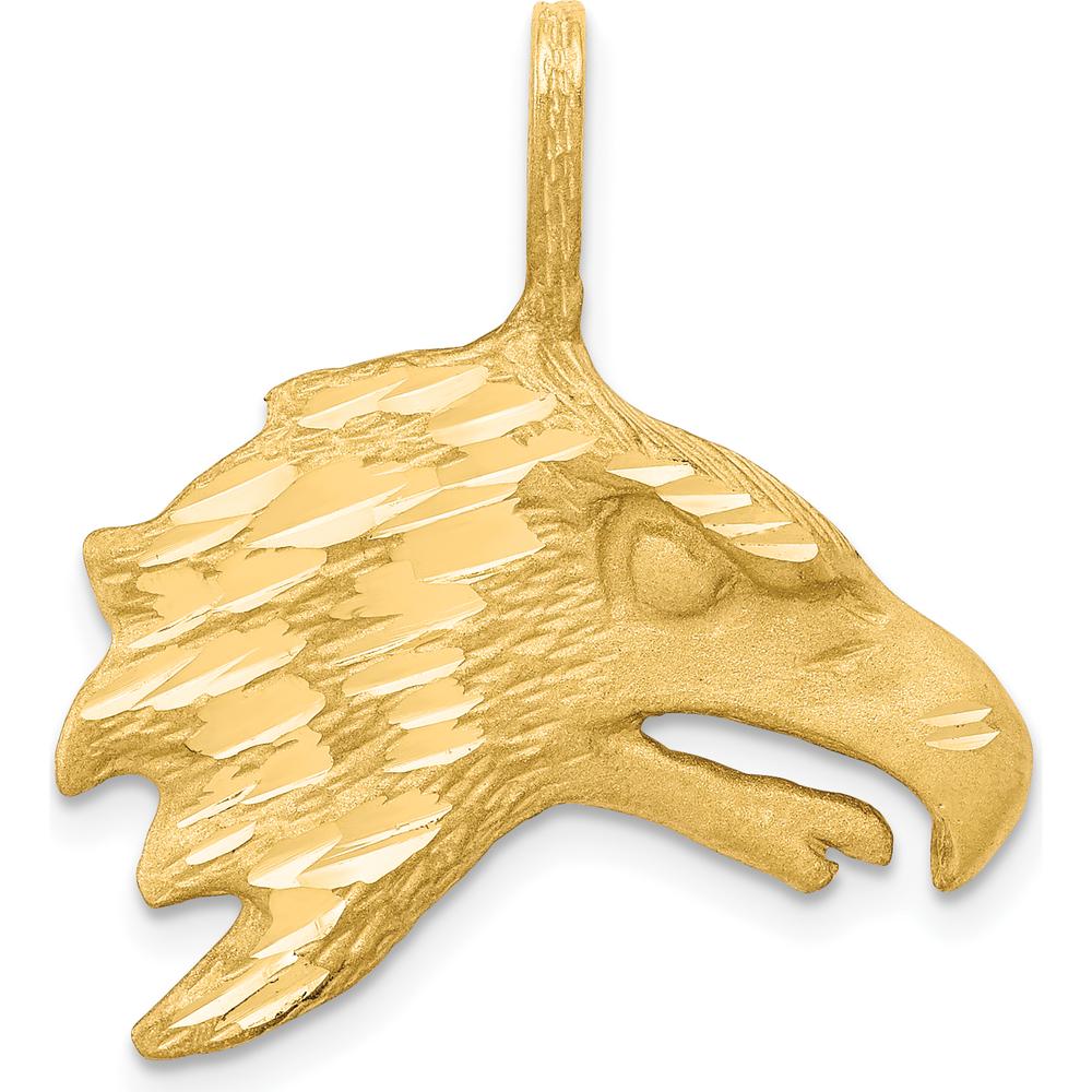 10K Yellow Gold Solid Diamond-Cut Eagle Head Pendant - 25mm Length