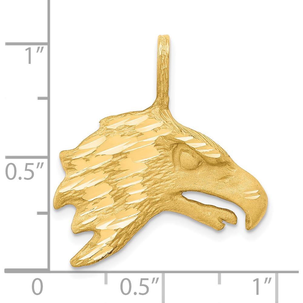 10K Yellow Gold Solid Diamond-Cut Eagle Head Pendant - 25mm Length
