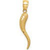 10K Yellow Gold Solid Diamond-Cut Italian Horn Pendant - 30mm Length