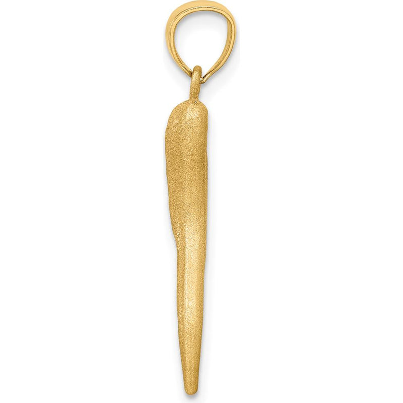 10K Yellow Gold Solid Diamond-Cut Italian Horn Pendant - 30mm Length