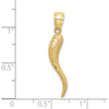 10K Yellow Gold Solid Diamond-Cut Italian Horn Pendant - 30mm Length