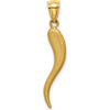 10K Yellow Gold Solid Diamond-Cut Italian Horn Pendant - 30mm Length
