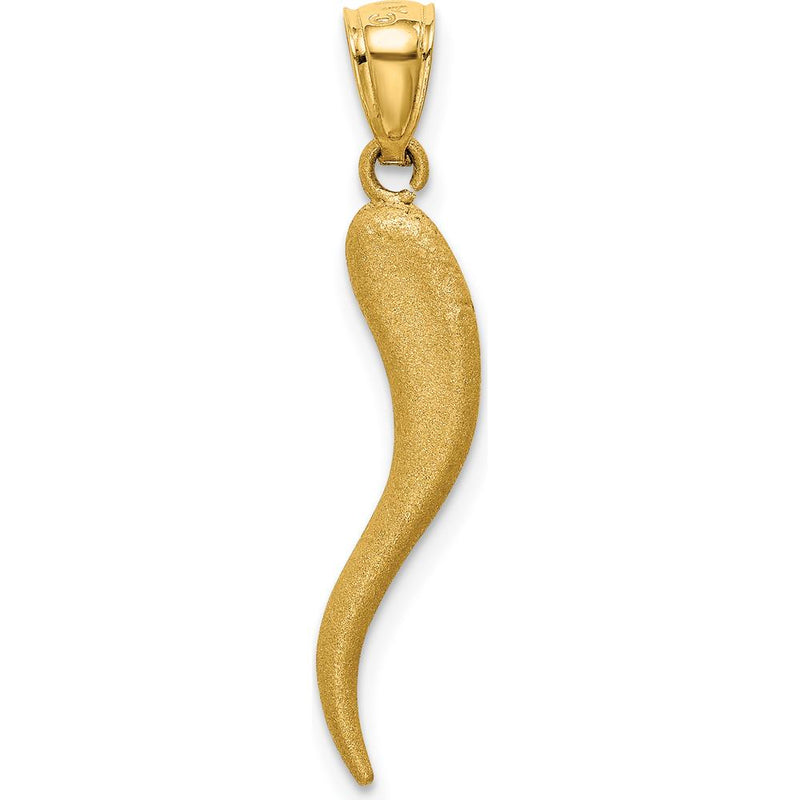 10K Yellow Gold Solid Diamond-Cut Italian Horn Pendant - 30mm Length