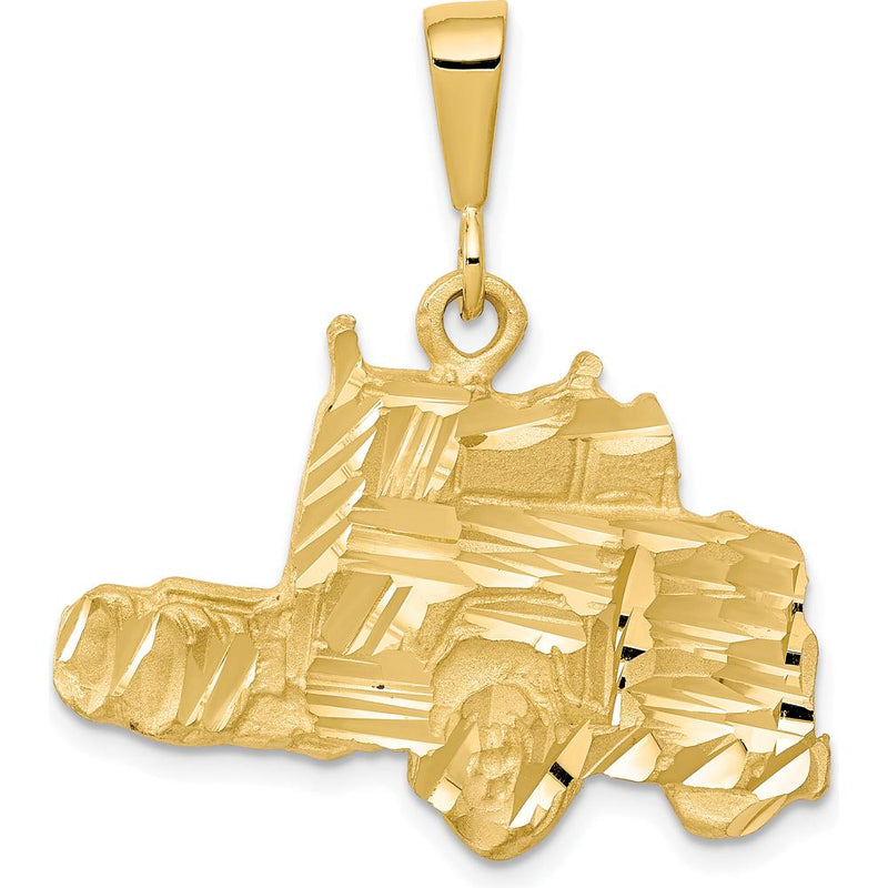 10K Yellow Gold Solid Diamond-Cut Semi Truck Pendant - 28mm x 25mm