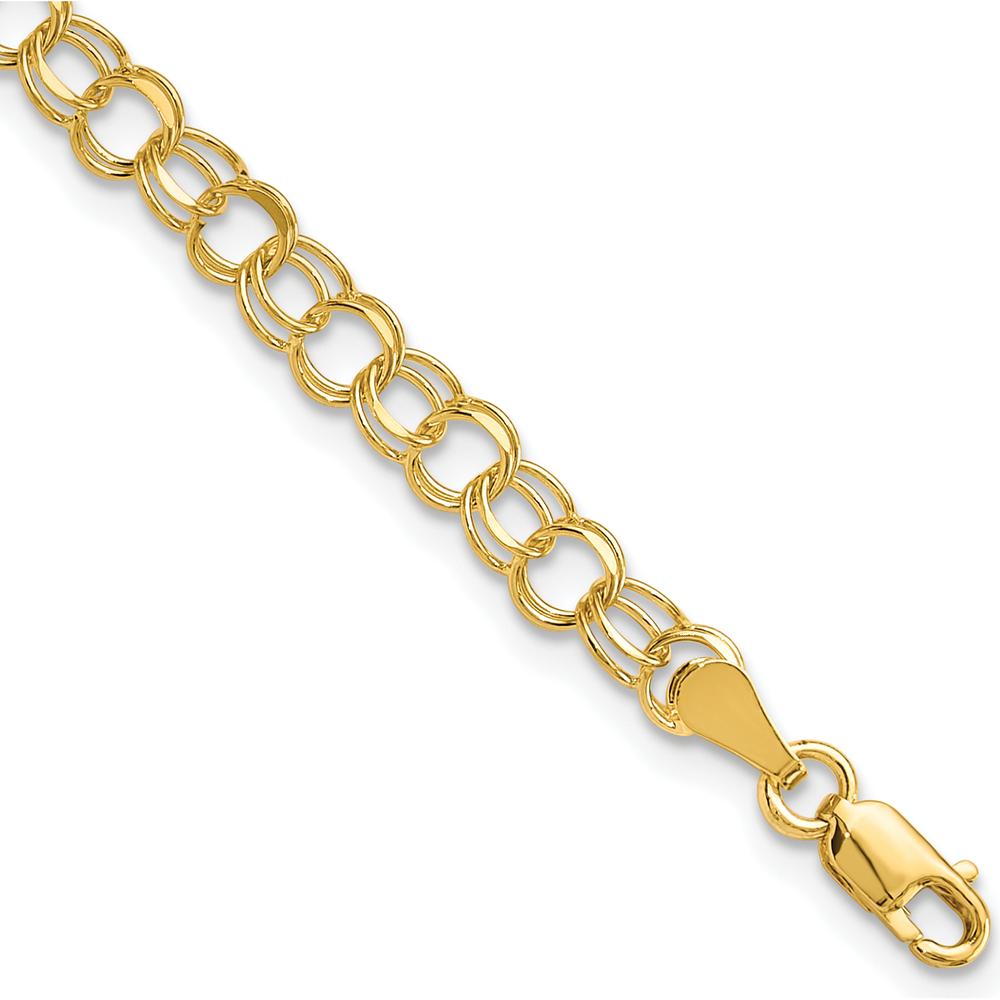 10K Yellow Gold Solid Double Link Charm Bracelet - 7" Length, 4.5mm Width