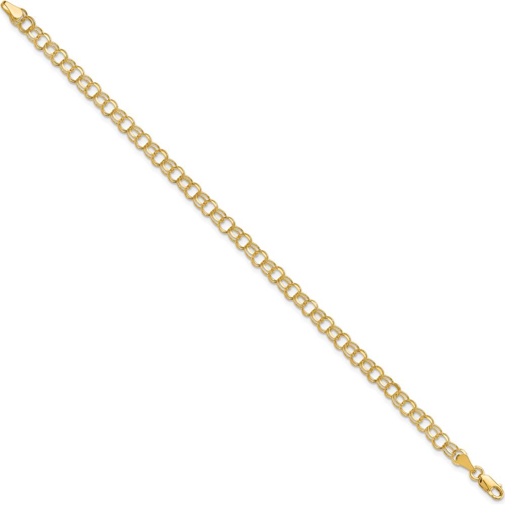 10K Yellow Gold Solid Double Link Charm Bracelet - 7" Length, 4.5mm Width