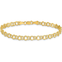 10K Yellow Gold Solid Double Link Charm Bracelet - 7" Length, 4.5mm Width