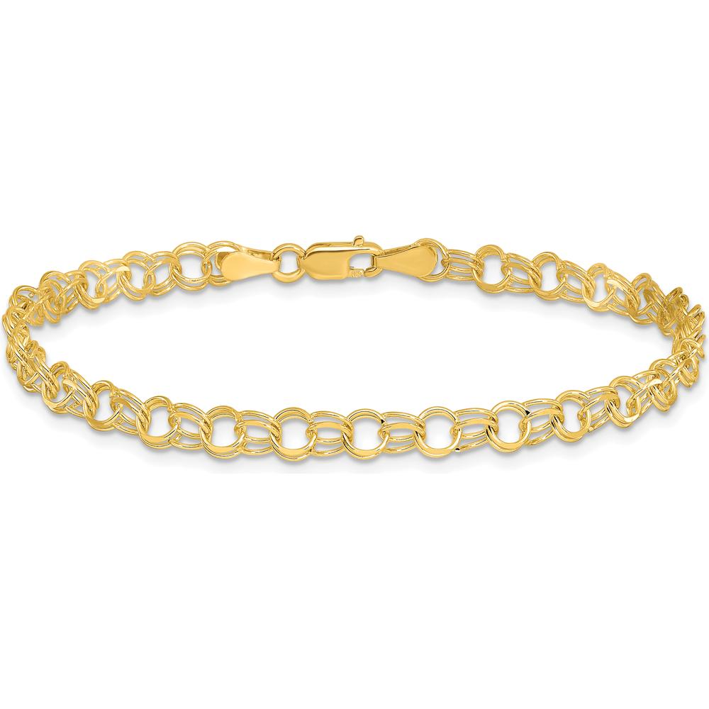 10K Yellow Gold Solid Double Link Charm Bracelet - 7" Length, 4.5mm Width
