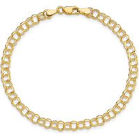 10K Yellow Gold Solid Double Link Charm Bracelet - 7" Length, 4.5mm Width