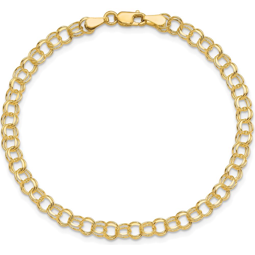10K Yellow Gold Solid Double Link Charm Bracelet - 7" Length, 4.5mm Width