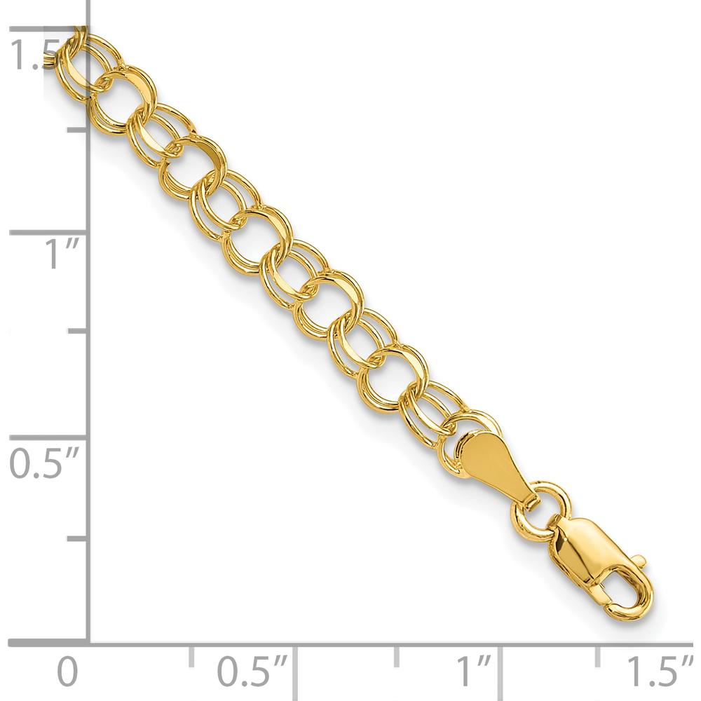 10K Yellow Gold Solid Double Link Charm Bracelet - 7" Length, 4.5mm Width