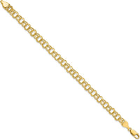 10K Yellow Gold Solid Double Link Charm Bracelet - 7" Length, 6mm Width