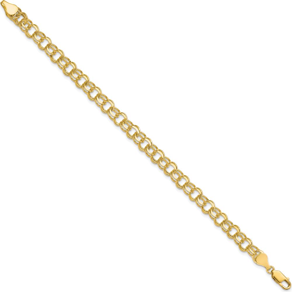 10K Yellow Gold Solid Double Link Charm Bracelet - 7" Length, 6mm Width
