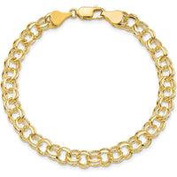 10K Yellow Gold Solid Double Link Charm Bracelet - 7" Length, 6mm Width