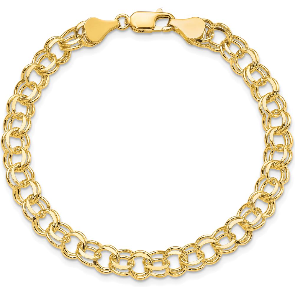 10K Yellow Gold Solid Double Link Charm Bracelet - 7" Length, 6mm Width