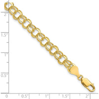 10K Yellow Gold Solid Double Link Charm Bracelet - 7" Length, 6mm Width