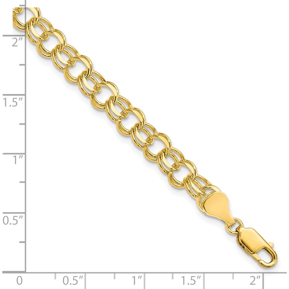 10K Yellow Gold Solid Double Link Charm Bracelet - 7" Length, 6mm Width
