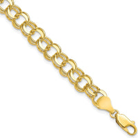 10K Yellow Gold Solid Double Link Charm Bracelet - 7", Polished Finish