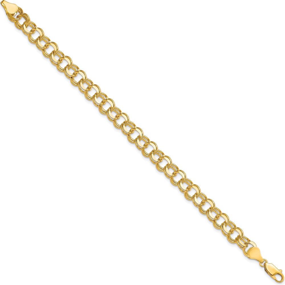 10K Yellow Gold Solid Double Link Charm Bracelet - 7", Polished Finish