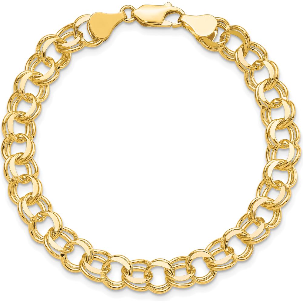 10K Yellow Gold Solid Double Link Charm Bracelet - 7", Polished Finish