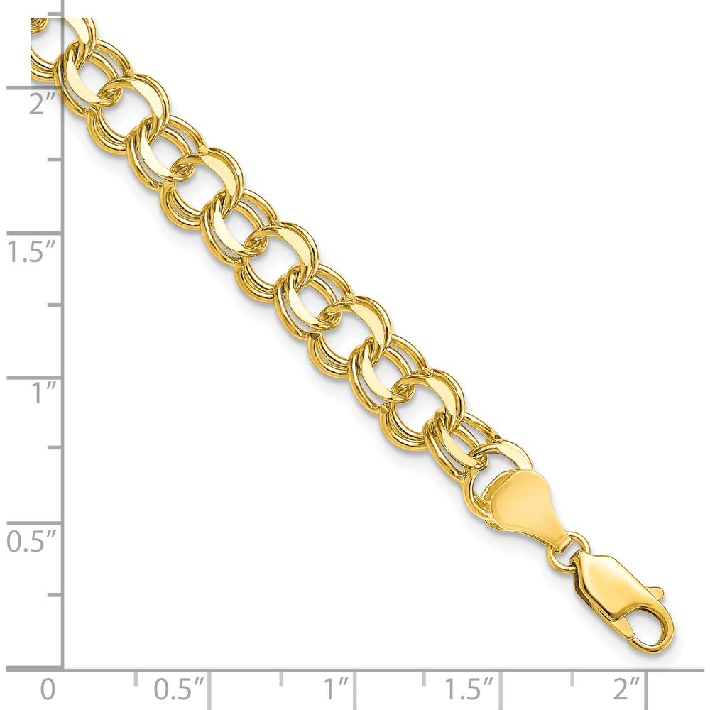 10K Yellow Gold Solid Double Link Charm Bracelet - 7", Polished Finish