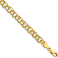 10K Yellow Gold Solid Double Link Charm Bracelet - 8", 5.5mm Width