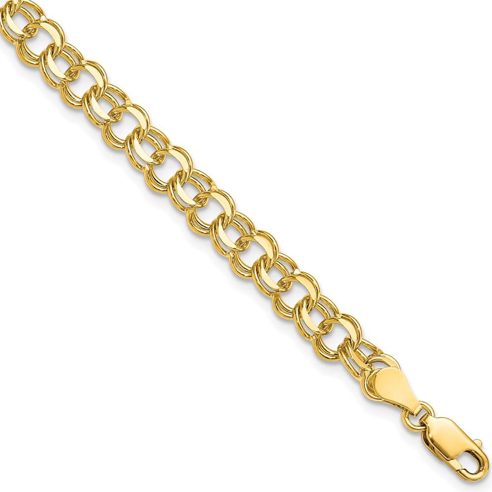10K Yellow Gold Solid Double Link Charm Bracelet - 8", 5.5mm Width