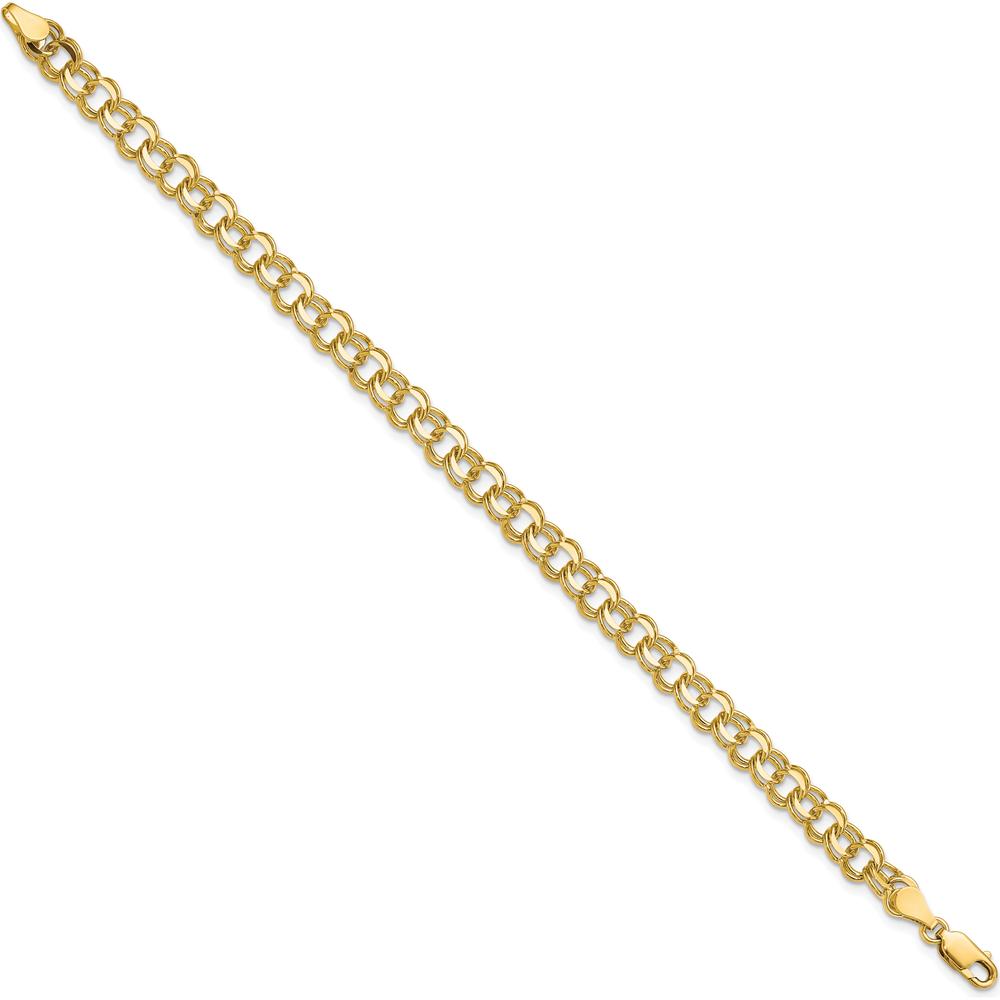 10K Yellow Gold Solid Double Link Charm Bracelet - 8", 5.5mm Width