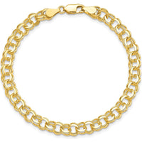 10K Yellow Gold Solid Double Link Charm Bracelet - 8", 5.5mm Width