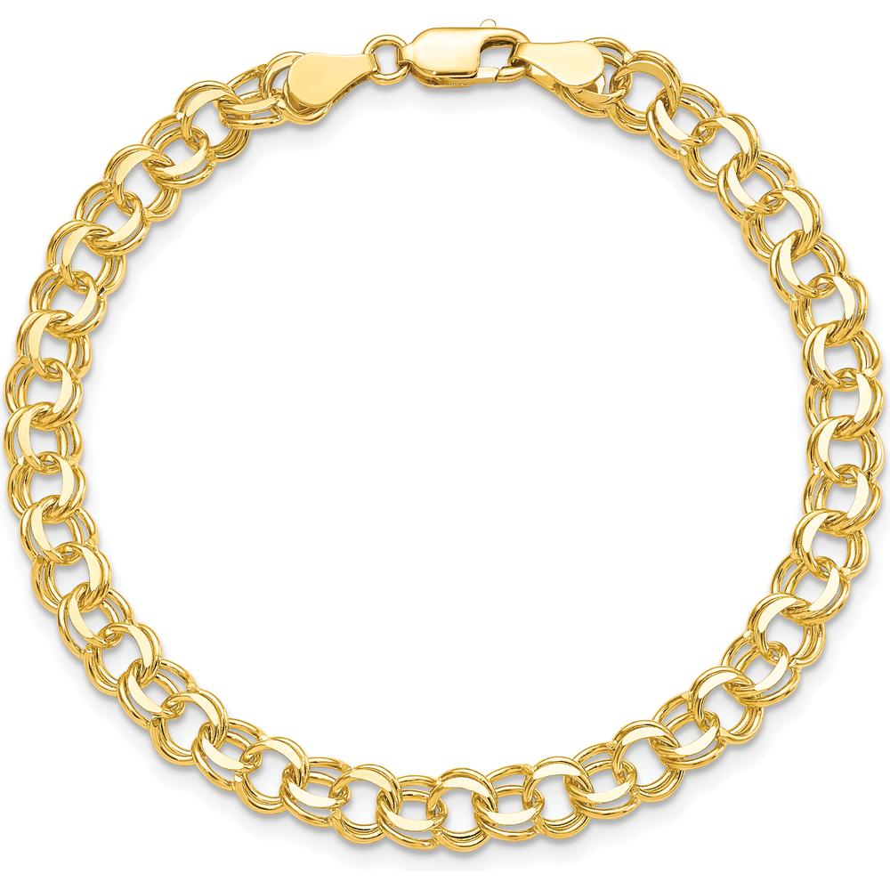 10K Yellow Gold Solid Double Link Charm Bracelet - 8", 5.5mm Width