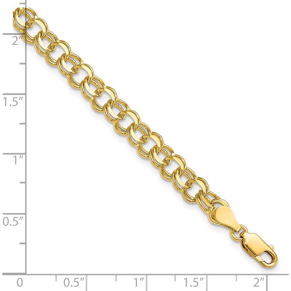 10K Yellow Gold Solid Double Link Charm Bracelet - 8", 5.5mm Width