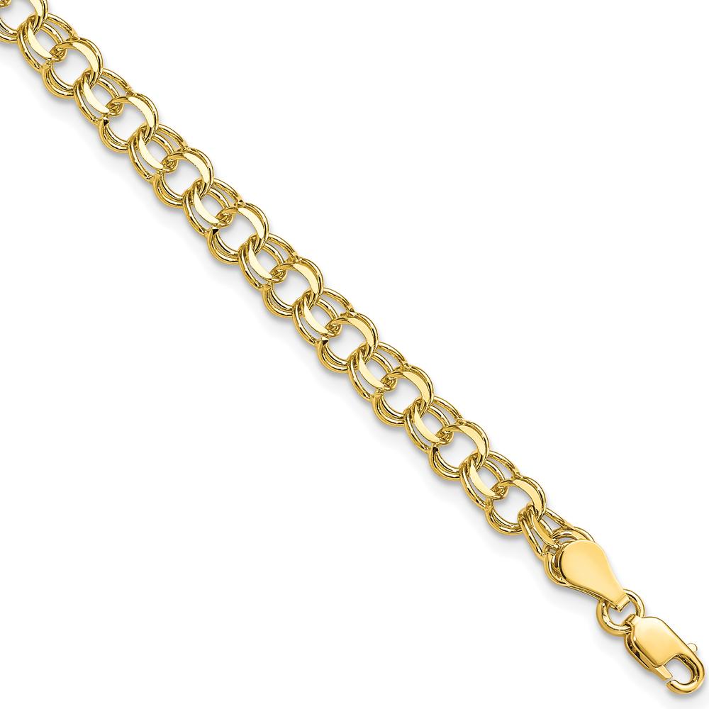 10K Yellow Gold Solid Double Link Charm Bracelet - 8", Polished Finish
